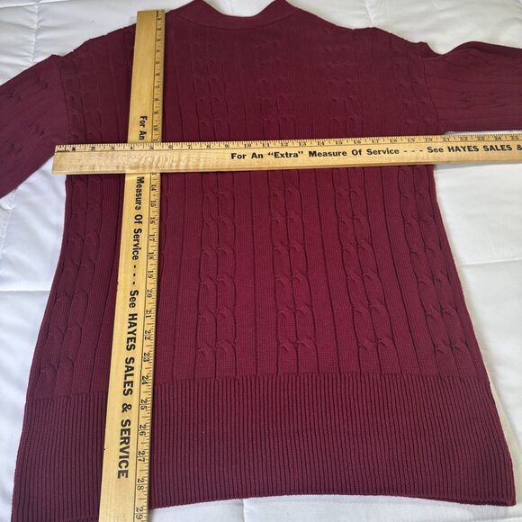 Loft Burgundy Long Sleeve V-Neck Cable Knit Cardigan Size Large Front Pockets - Picture 6 of 10